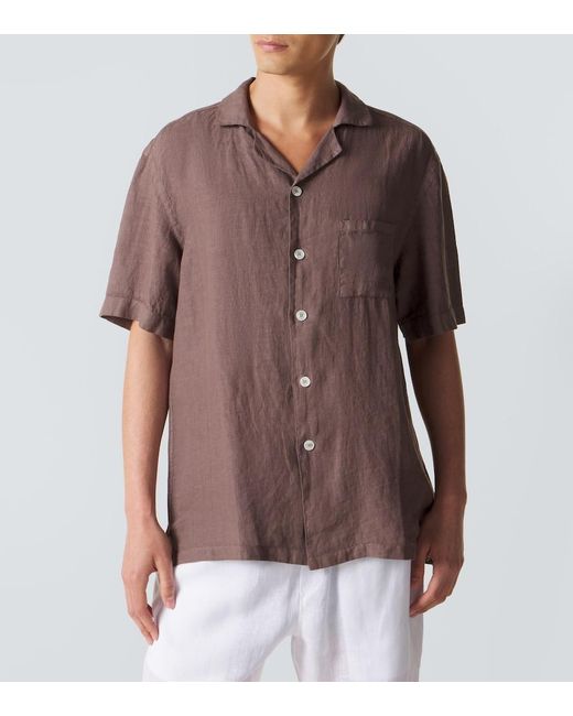 Fedeli Brown Linen Bowling Shirt for men