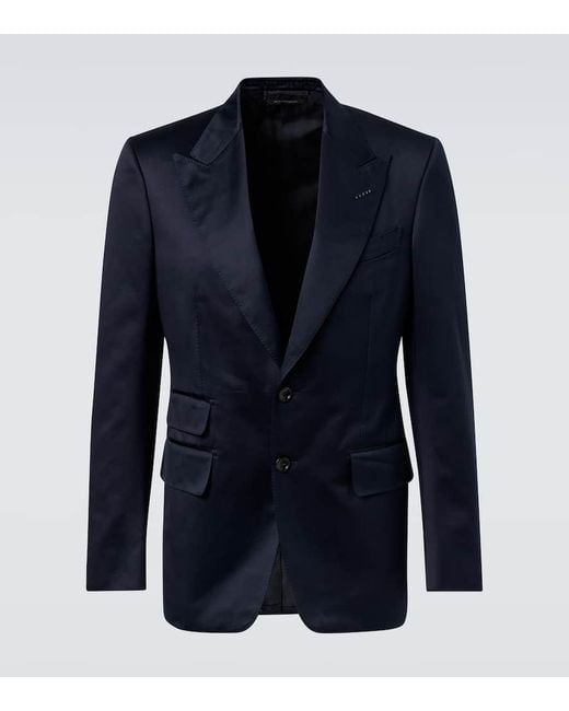 Tom Ford Blue Shelton Cotton Satin Suit Jacket for men