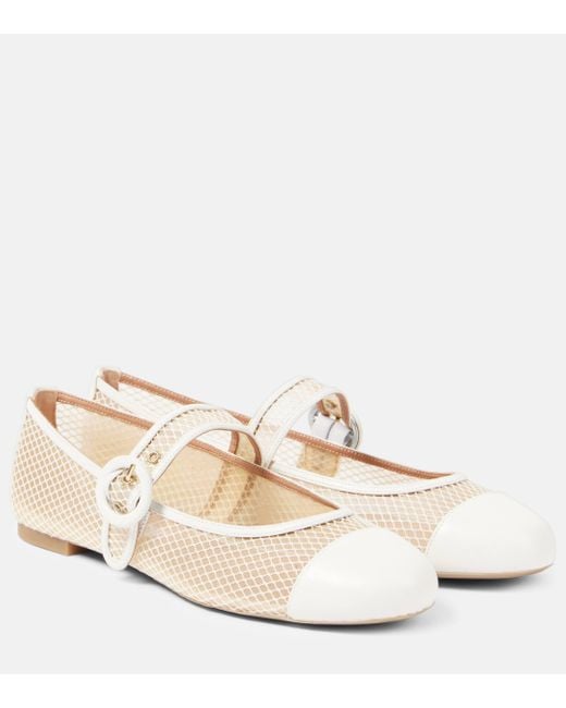 Aquazzura Natural Solstice Mesh And Leather Mary Jane Flats