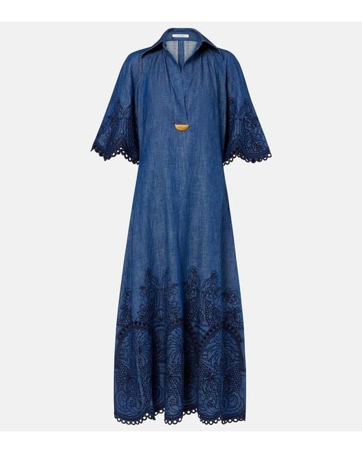 Robe Longue En Jean Coco Brodee Zimmermann en coloris Blue