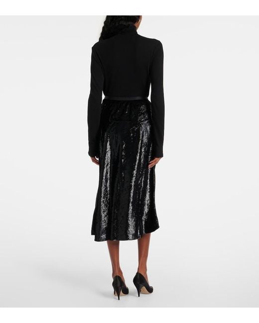 Polo Ralph Lauren Black Lame Satin Midi Skirt