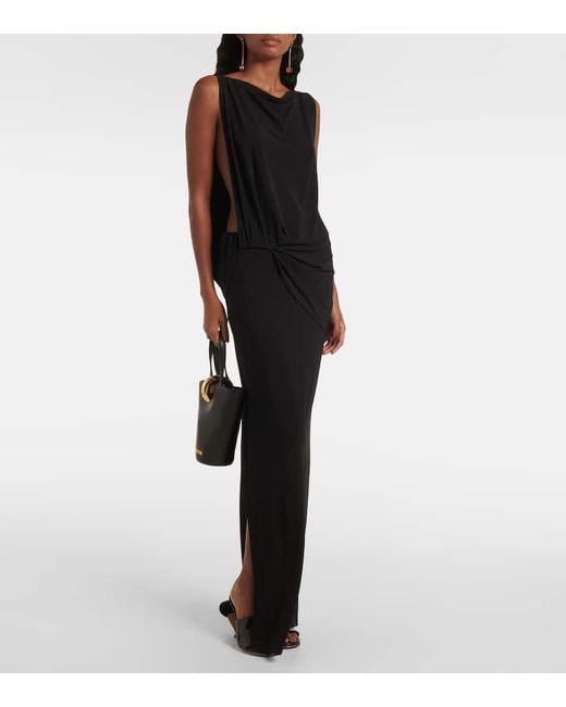 Jacquemus Black Peplo Draped Jersey Maxi Dress