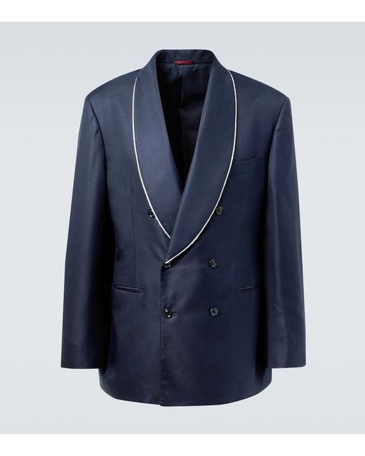 Brunello Cucinelli Blue Silk Tuxedo Jacket for men