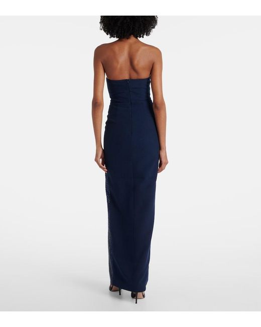 Roland Mouret Blue Embellished Strapless Crepe Gown