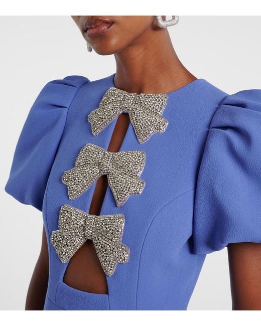 Rebecca Vallance Blue Violetta Bow-Detail Embellished Crepe Gown