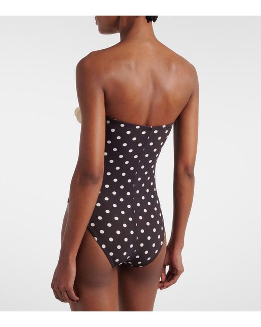 Karla Colletto Black Floral Applique Polka-Dot Bandeau Swimsuit