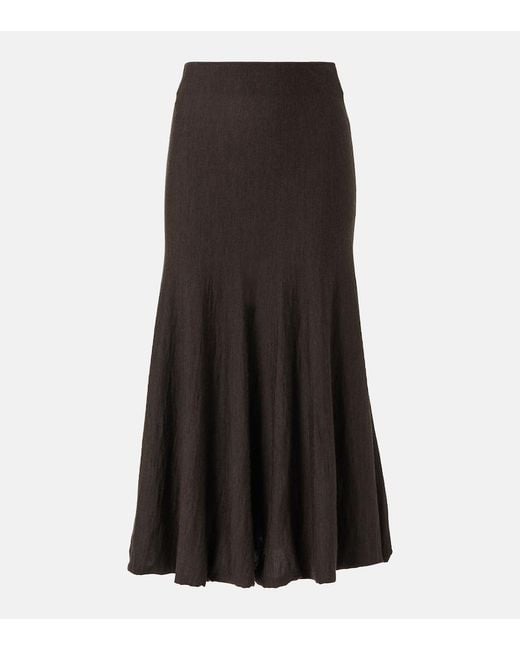 Khaite Black Mayu Wool Midi Skirt