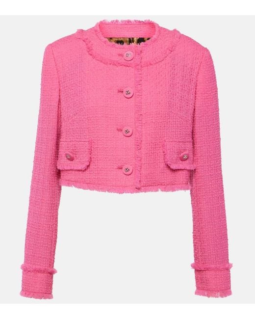 Giacca cropped Raschel in tweed di misto lana di Dolce & Gabbana in Pink