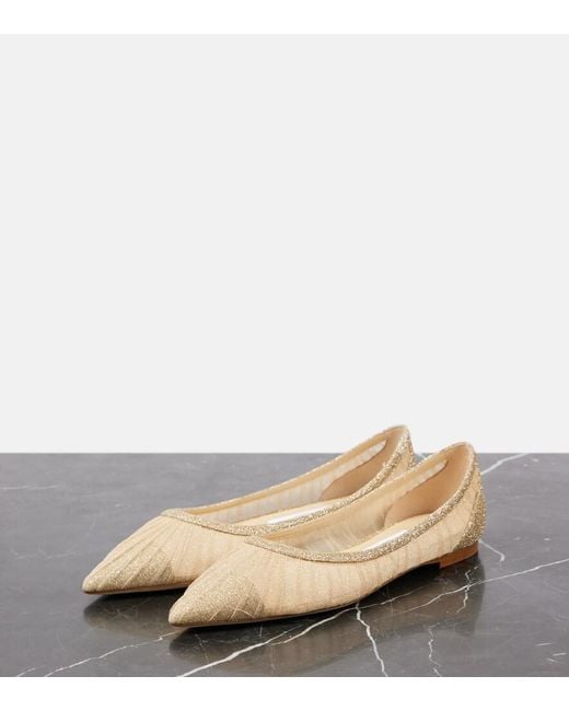Jimmy Choo Natural Love Glitter Tulle Ballet Flats