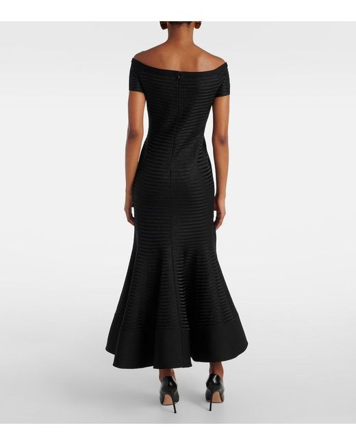 Carolina Herrera Black Off-Shoulder Striped Maxi Dress