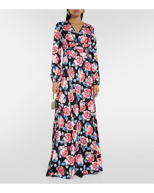 Diane von Furstenberg White Monika Floral Satin Maxi Dress