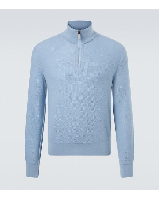 Zegna Blue Cashmere Mockneck Sweater for men