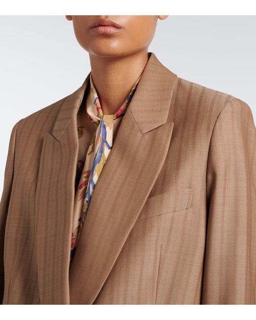 Etro Brown Striped Double-Breasted Wool Blazer