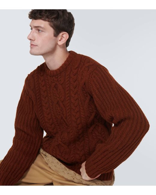 Dries Van Noten Brown Cable-knit Wool Sweater for men
