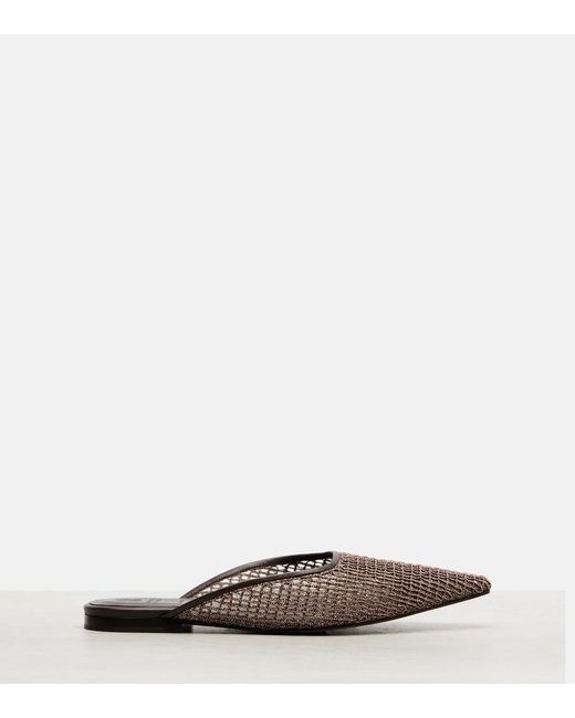 Brunello Cucinelli Brown Monili Leather-Trimmed Mules
