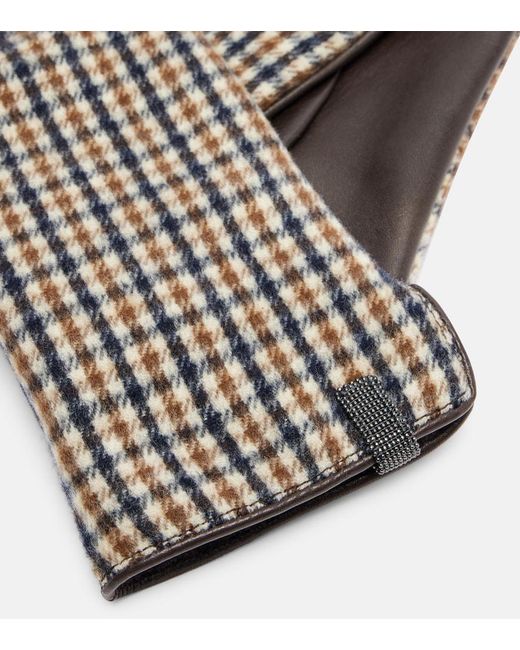 Brunello Cucinelli Black Monili Checked Virgin Wool And Leather Gloves
