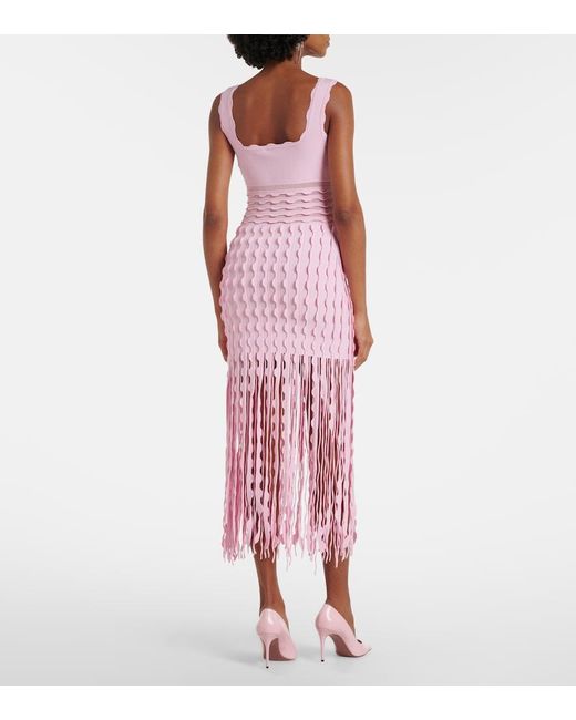 Jonathan Simkhai Pink Brionne Fringed Knitted Midi Dress