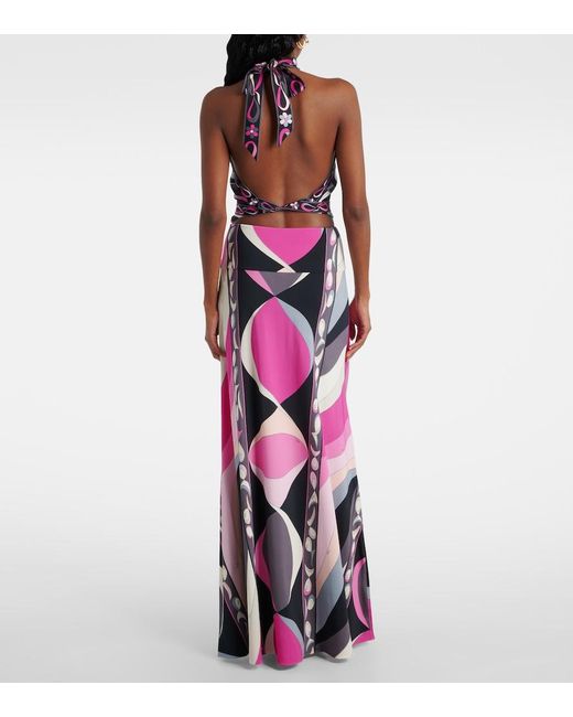 Emilio Pucci Pink Marmo Jersey Satin Maxi Skirt