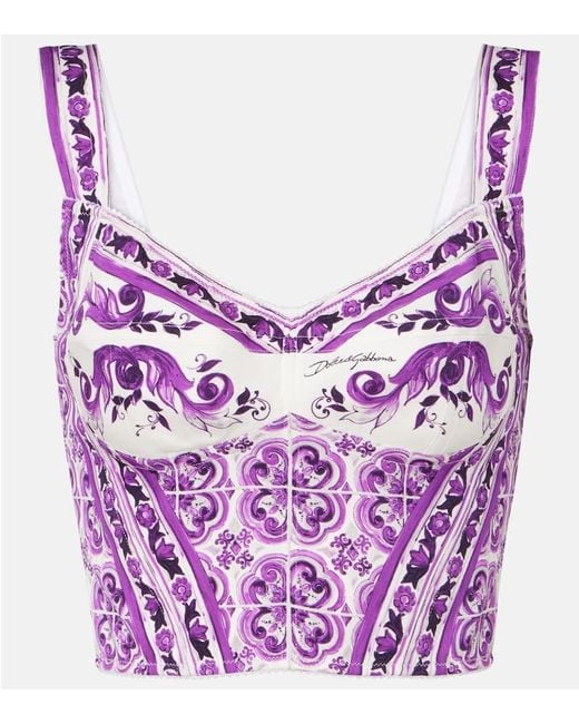 Dolce & Gabbana Purple Bustier-Top Majolica Aus Einem Seidengemisch