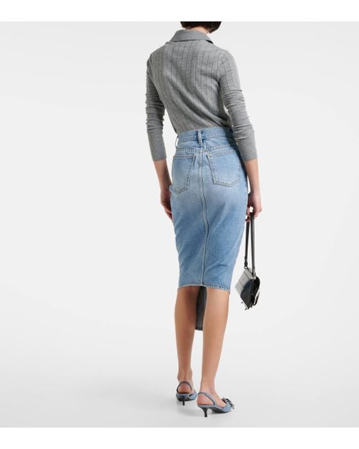 Givenchy Blue Asymmetric Denim Midi Skirt