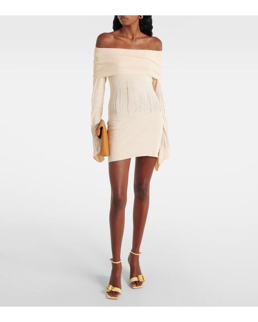 AYA MUSE Natural Distressed Silk-Blend Minidress