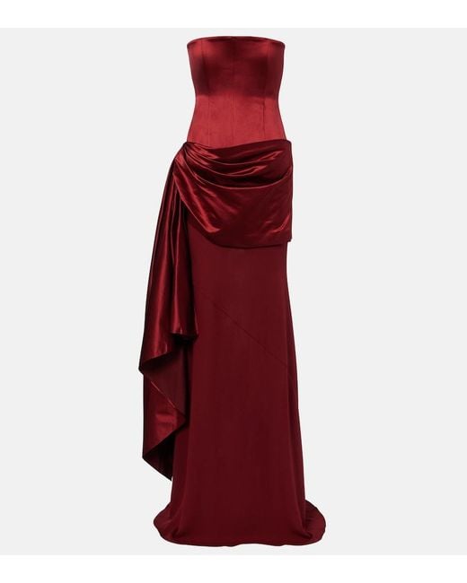 Alex Perry Red Draped Silk Corset Gown
