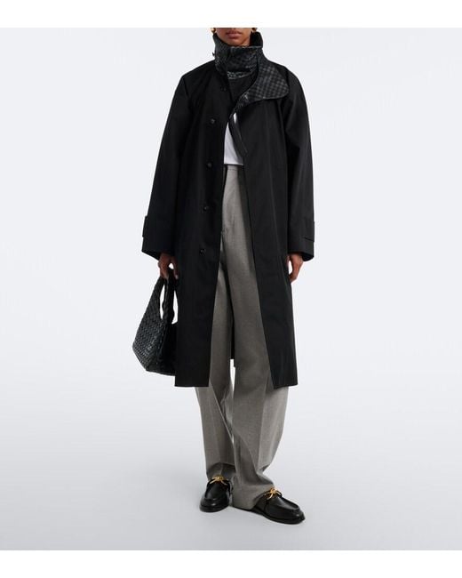 Bottega Veneta Black Intrecciato Cotton Trench Coat