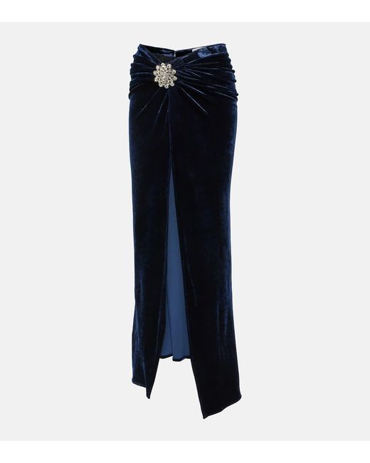 Rabanne Blue Embellished Velvet Maxi Skirt