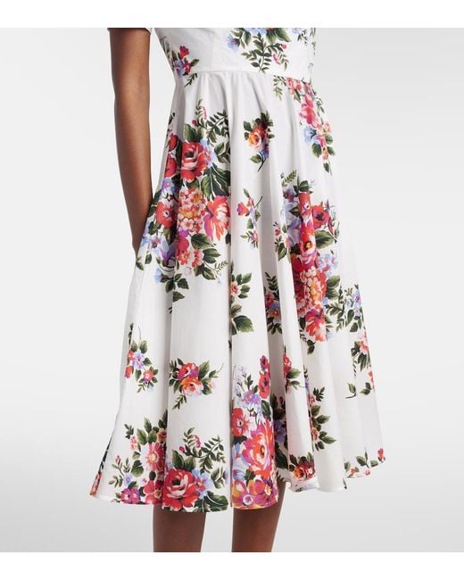 Dolce & Gabbana Red Floral Cotton Midi Dress