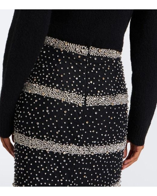 Costarellos Black Marice Crystal-Embellished Midi Skirt