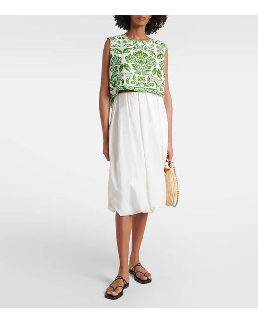 Farm Rio Green Delicate Tapestry Linen-Blend Top