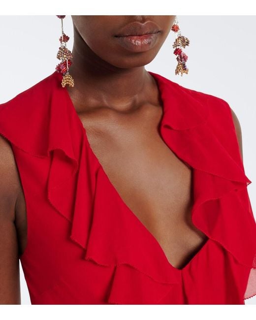 De La Vali Red Baila Floral Georgette Midi Dress