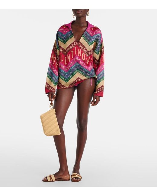 Valentino Red Logo Intarsia Sweater
