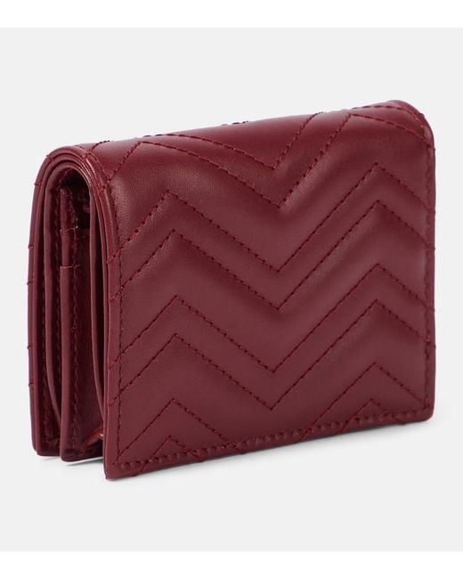 Gucci Red Gg Marmont Leather Card Case