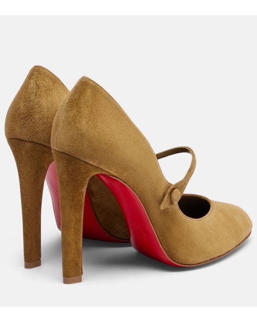 Christian Louboutin Brown Mary Fannylove 100 Suede Pumps