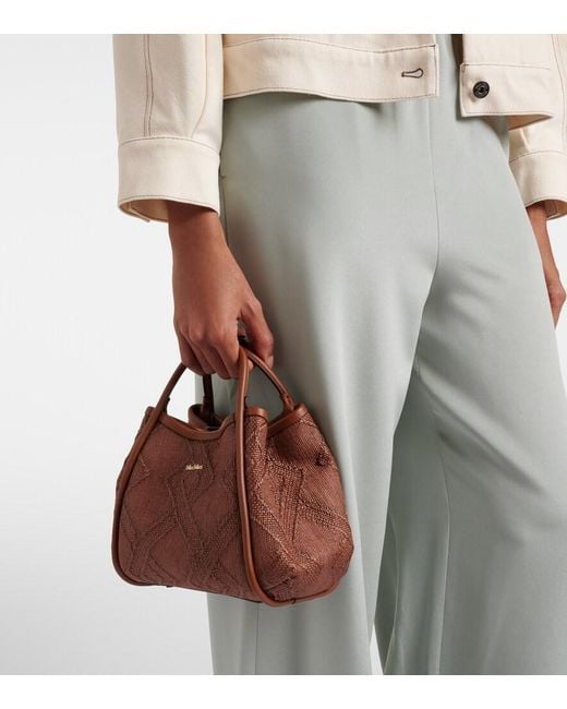 Max Mara Brown Marin Small Leather-Trimmed Top-Handle Bag