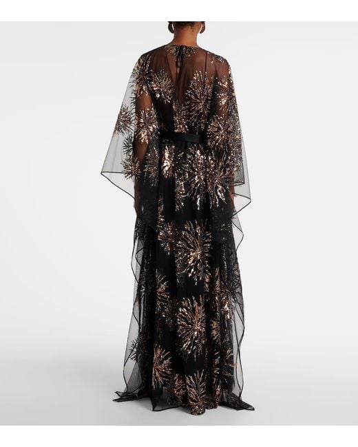 ‎Taller Marmo Black Gran Soleil Embellished Tulle Kaftan