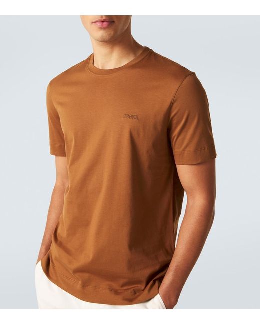 Zegna Brown Logo Cotton Jersey T-Shirt for men