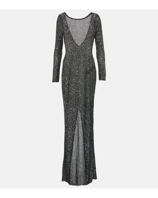 Alessandra Rich Gray Sequined Open-Back Gown