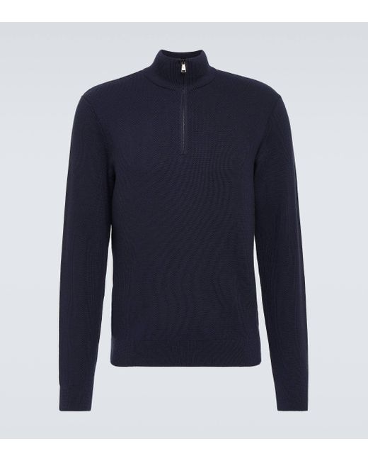 Ralph Lauren Purple Label Blue Wool Half-zip Sweater for men