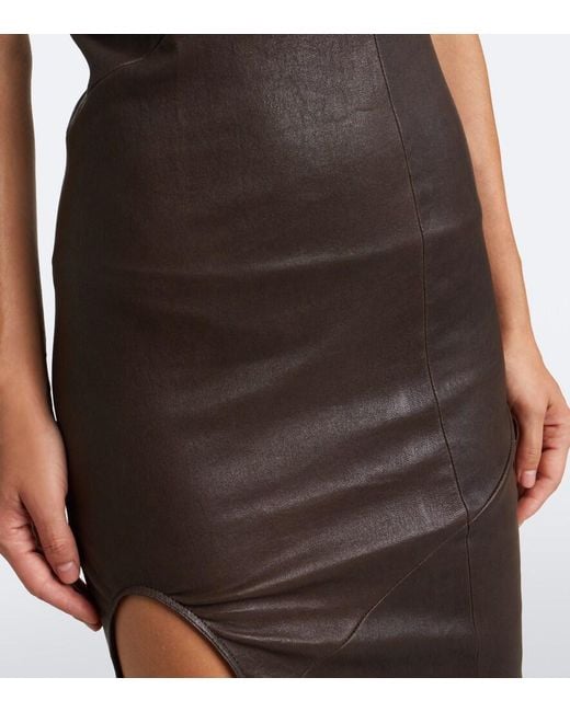 Rick Owens Brown Athena Asymmetric Draped Leather Gown