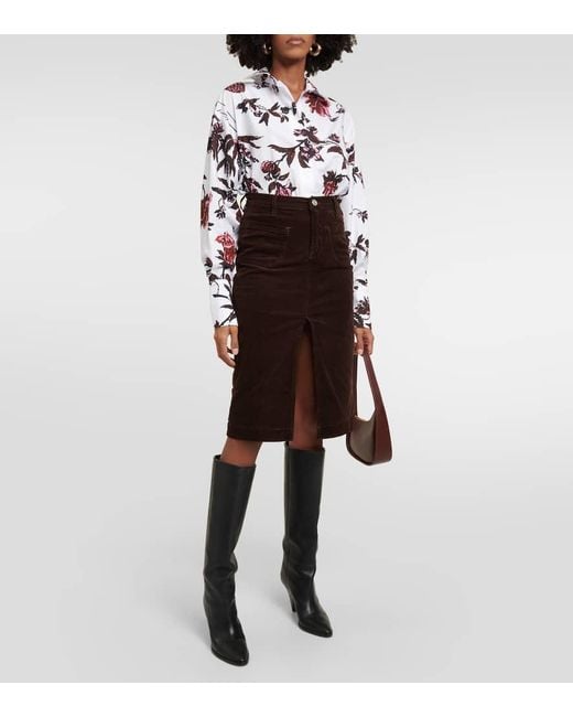 FRAME Brown High-Rise-Midirock Aus Cord