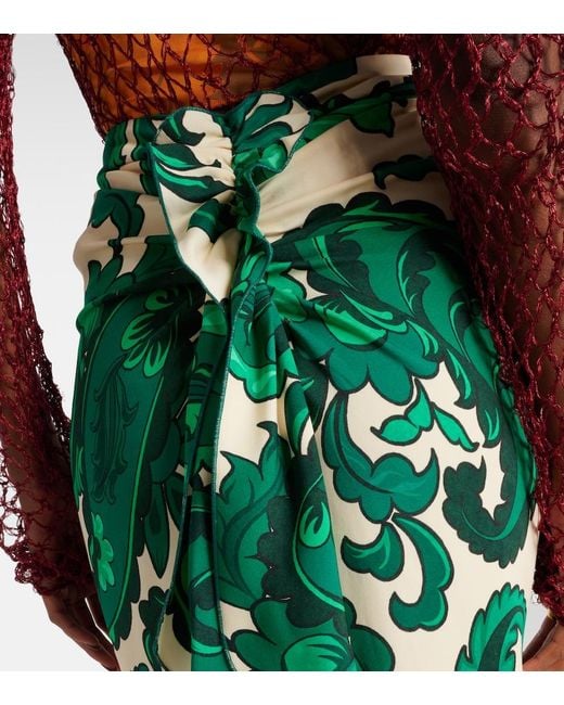 Etro Green Paisley Ruffled Midi Skirt