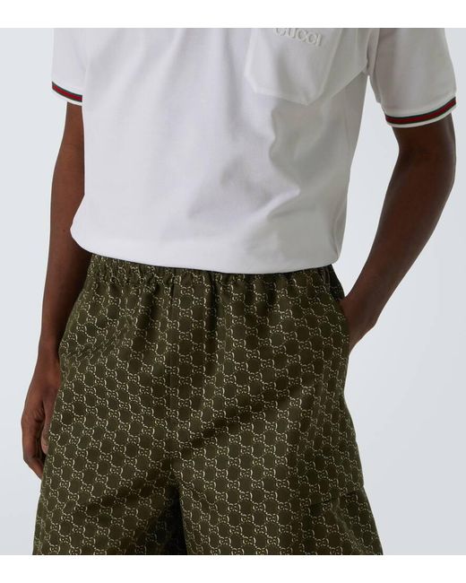 Shorts De Algodon Con Gg Shadow En Jacquard Gucci de hombre de color Green
