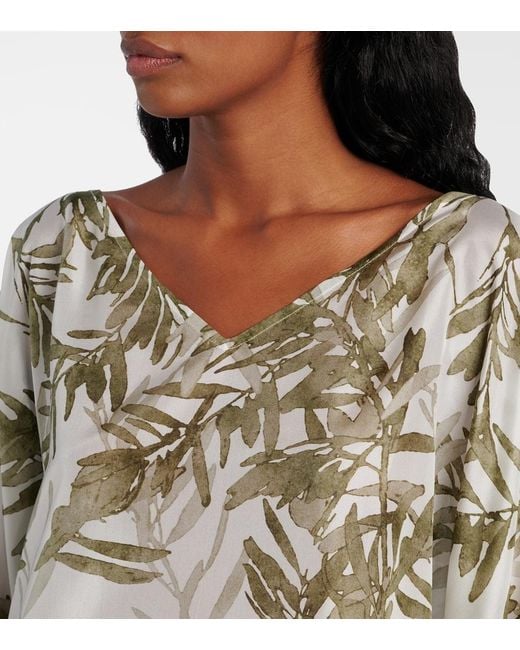Brunello Cucinelli Green Printed Silk Kaftan