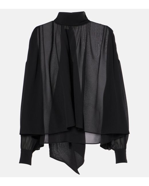 Chloé Black Tie-neck Silk Georgette Blouse