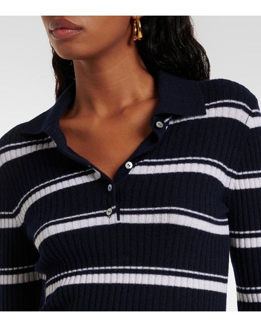 Vince Blue Striped Cashmere And Silk Polo Sweater