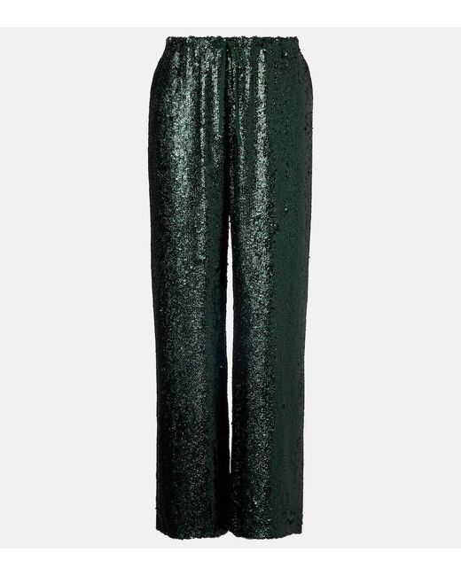 Pantaloni Regular Con Paillettes di Dries Van Noten in Green
