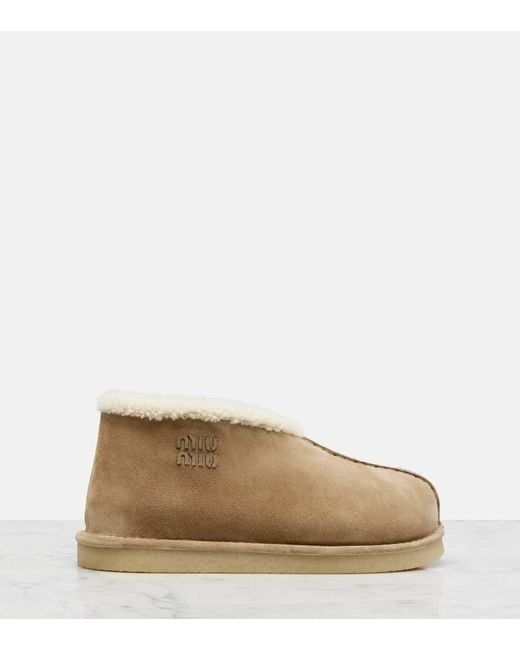 Miu Miu Natural Shearling-Lined Suede Ankle Boots