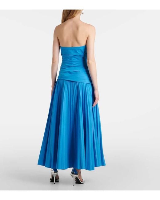 Jonathan Simkhai Blue Arie Strapless Cotton-Blend Midi Dress